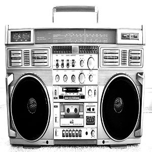 Image of a 1980's silver and grey boombox for a beat titled rap roots