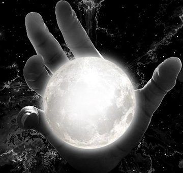 Image of a large hand reaching for the moon for a hip hop rap beat titled milky way